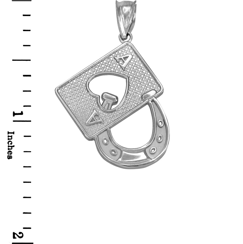 White Gold Lucky Ace Card Horseshoe Pendant Necklace, view 2
