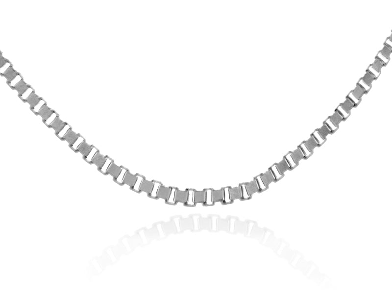 White Gold Men's Box Chain Link Necklace 0.82 mm