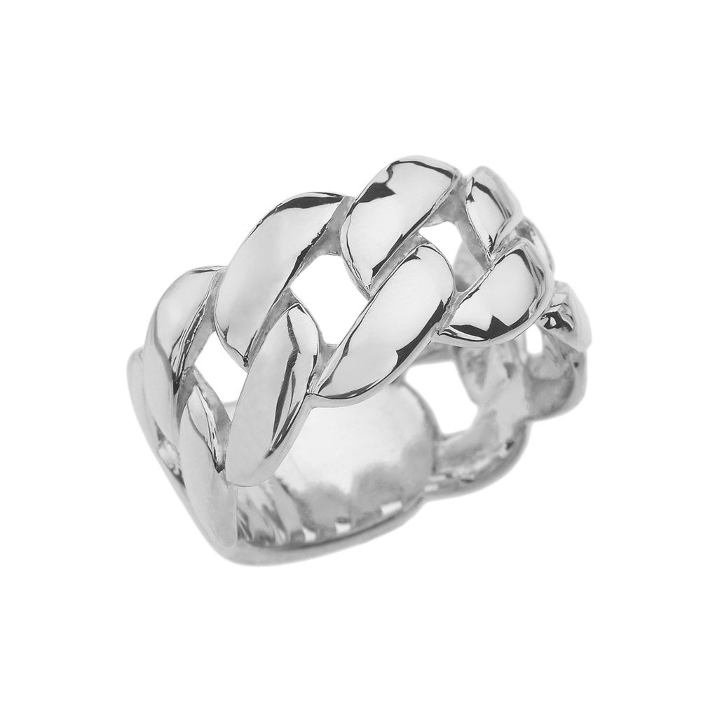 White Gold Personalized ID Engravable Cuban Link Band/Ring, view 2