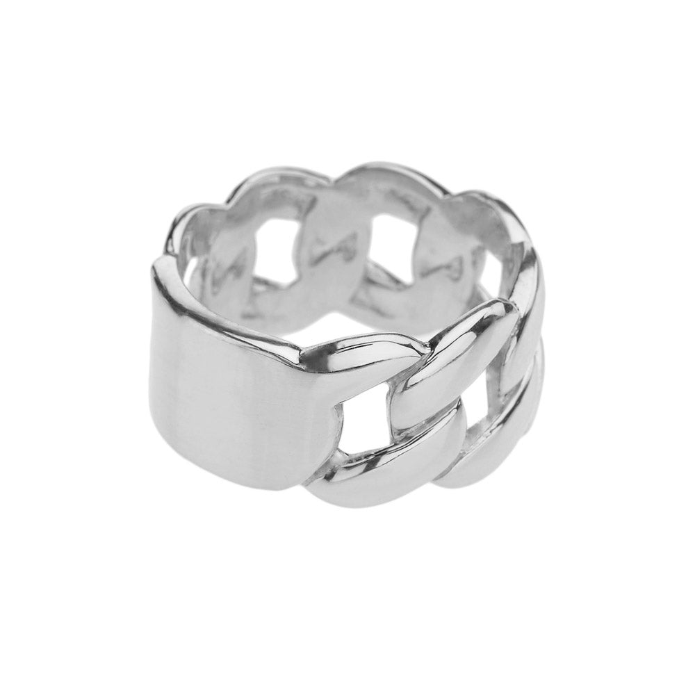 White Gold Personalized ID Engravable Cuban Link Band/Ring, view 3