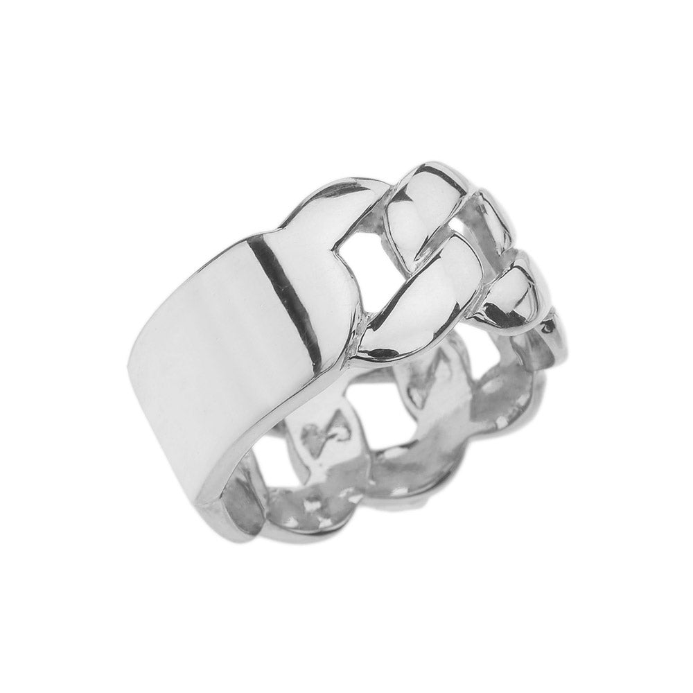 White Gold Personalized ID Engravable Cuban Link Band/Ring, view 4
