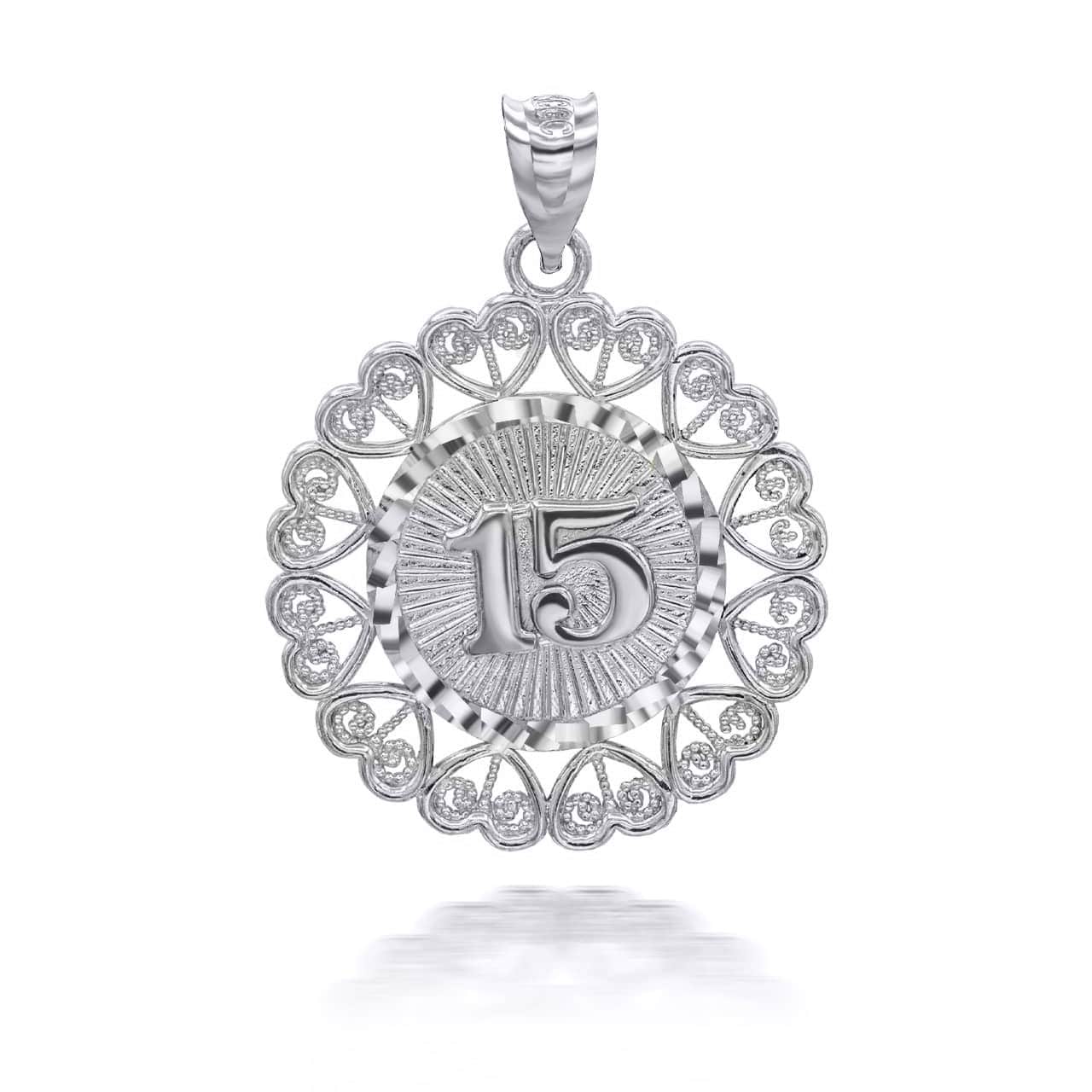 White Gold Quinceanera with Heart Filigree Pendant Necklace