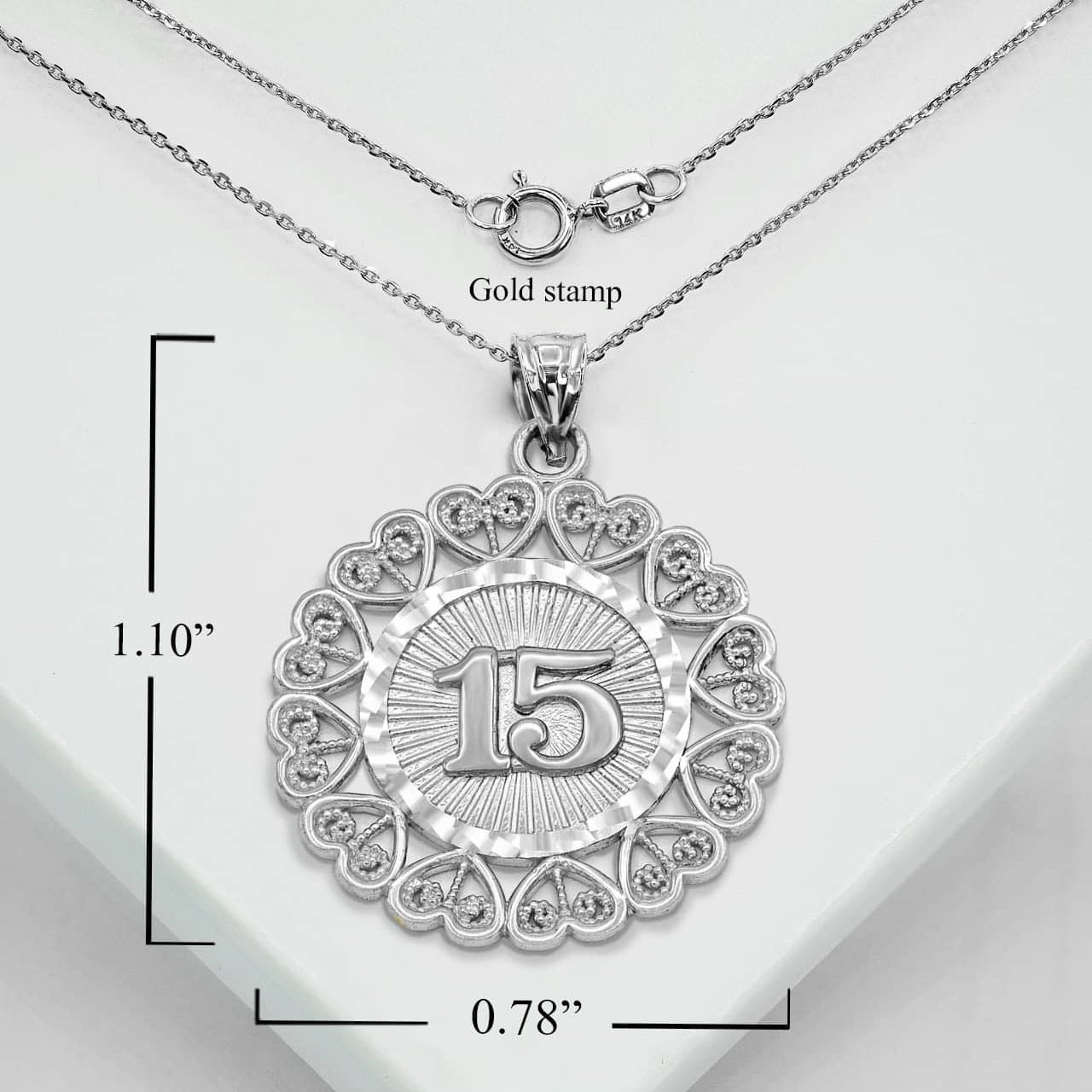 White Gold Quinceanera with Heart Filigree Pendant Necklace, view 3