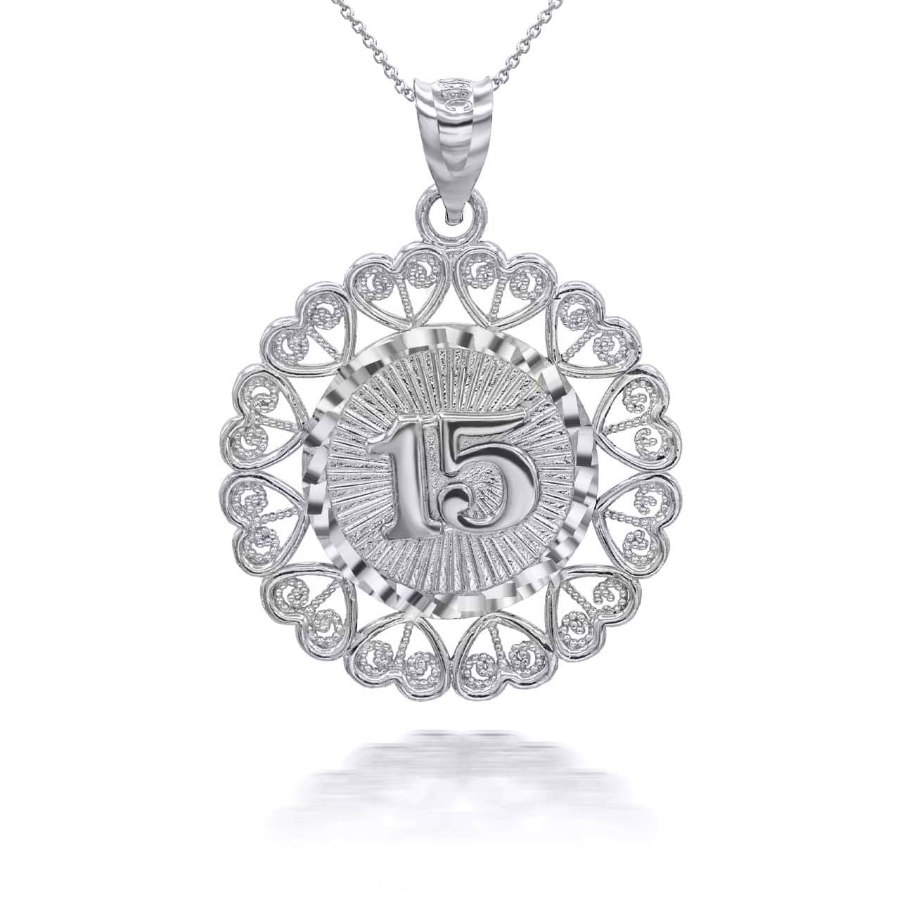 White Gold Quinceanera with Heart Filigree Pendant Necklace, view 4