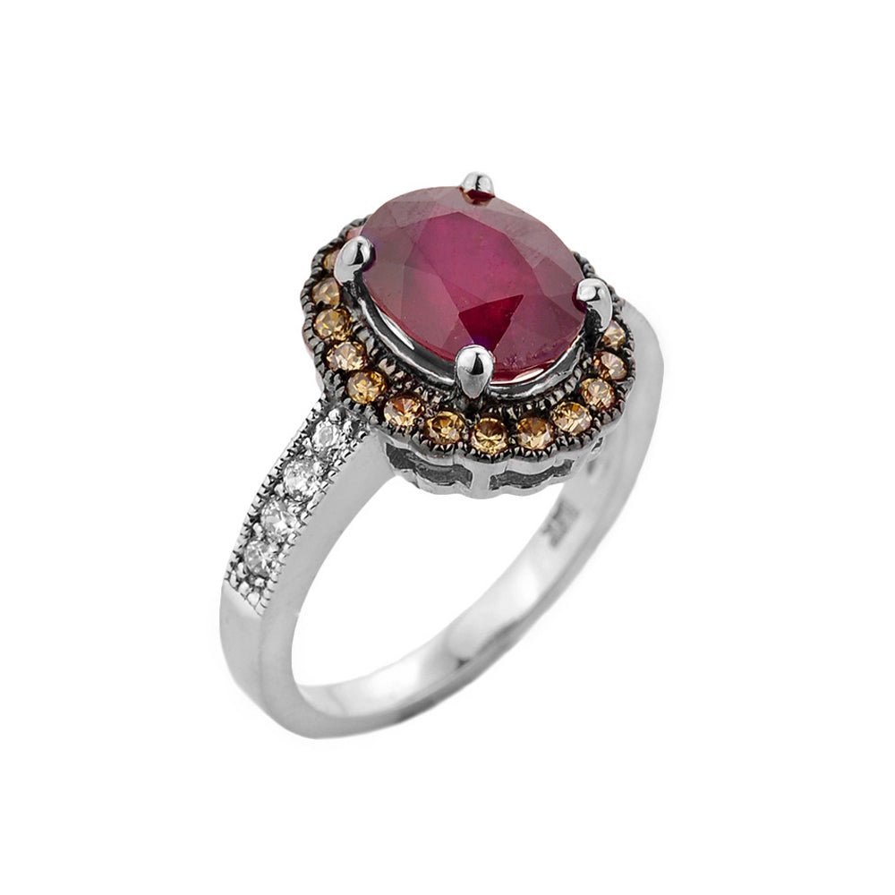White Gold Ruby and Diamond Engagement Ring