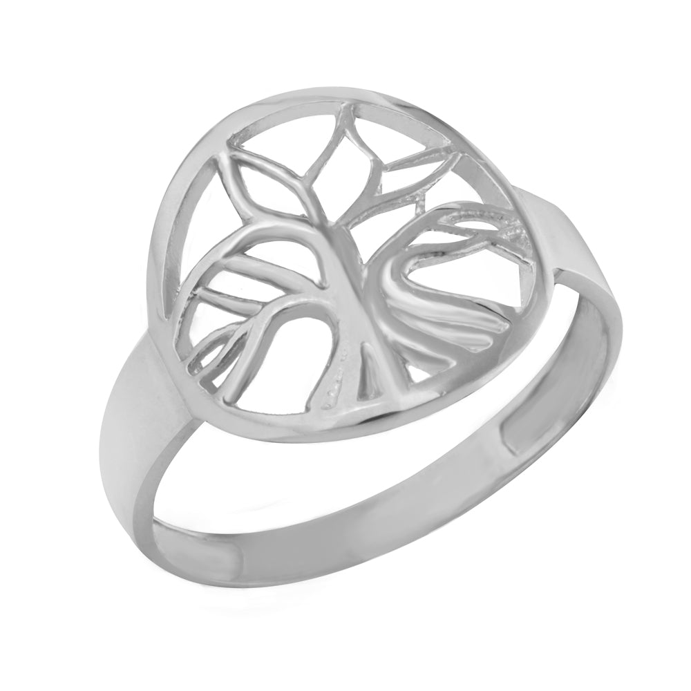 White Gold Tree of Life Circular Filigree Women's Ring