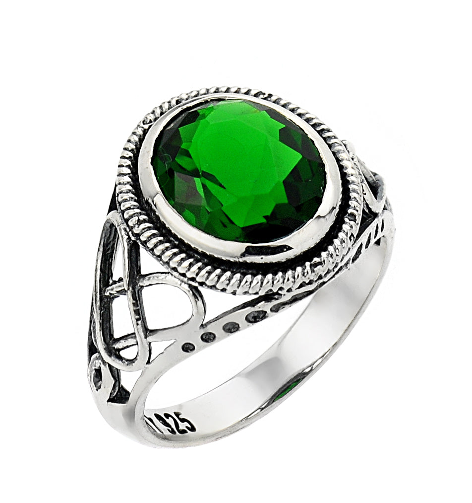 White Gold Trinity Knot Emerald Ring