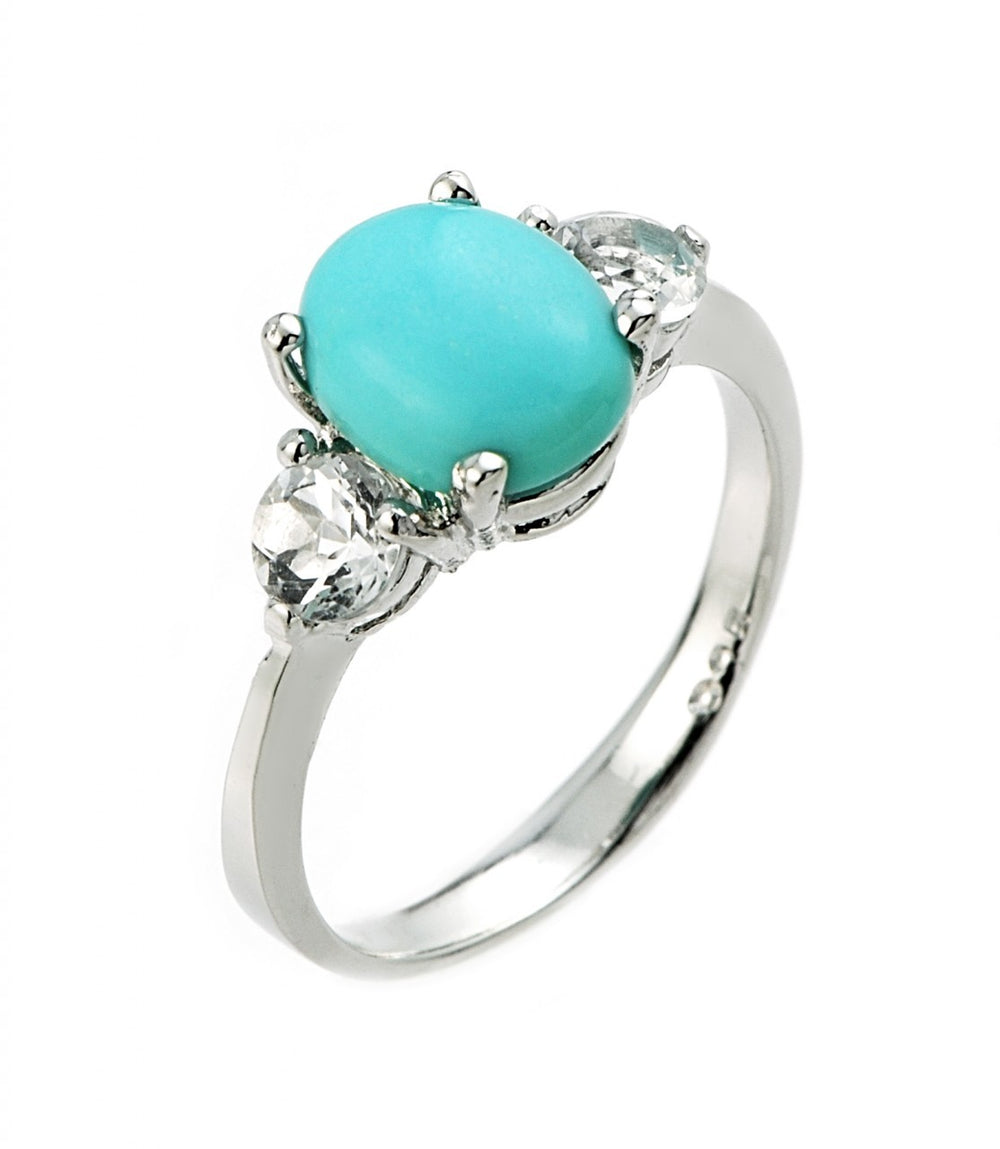 White Gold Turquoise and White Topaz Ring