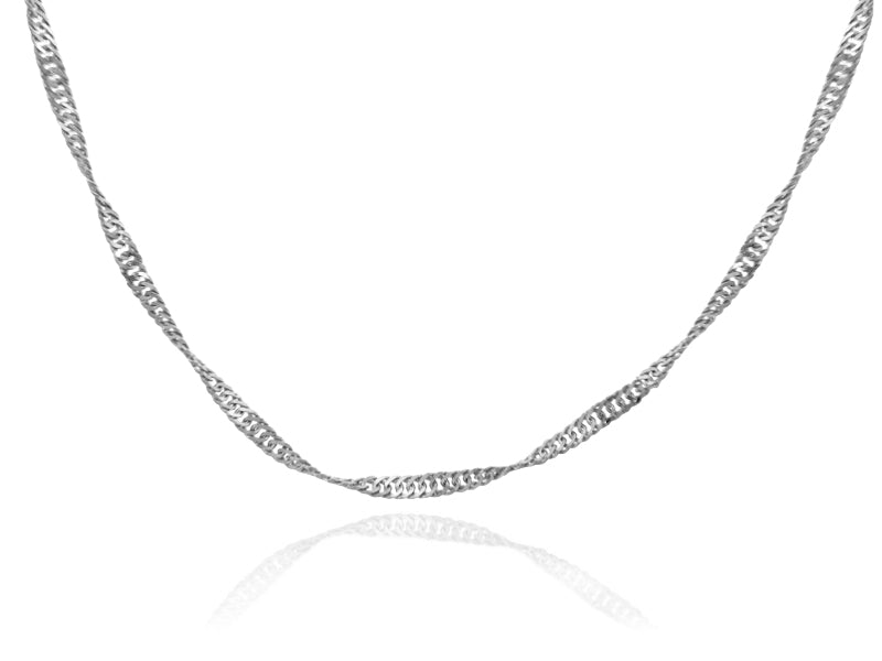 White Gold Women's Singapore Twisted Chain Link Necklace 0.2 mm