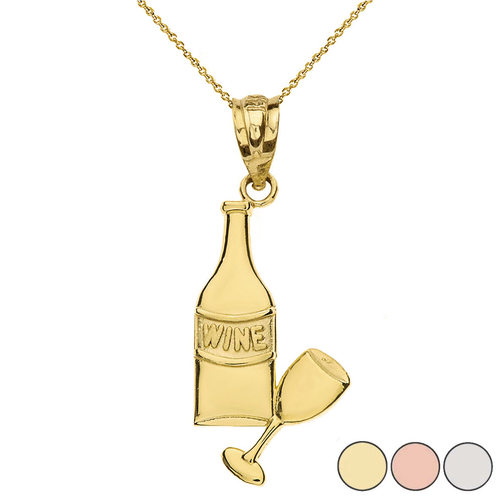 Wine Bottle and Glass Pendant Necklace in Gold