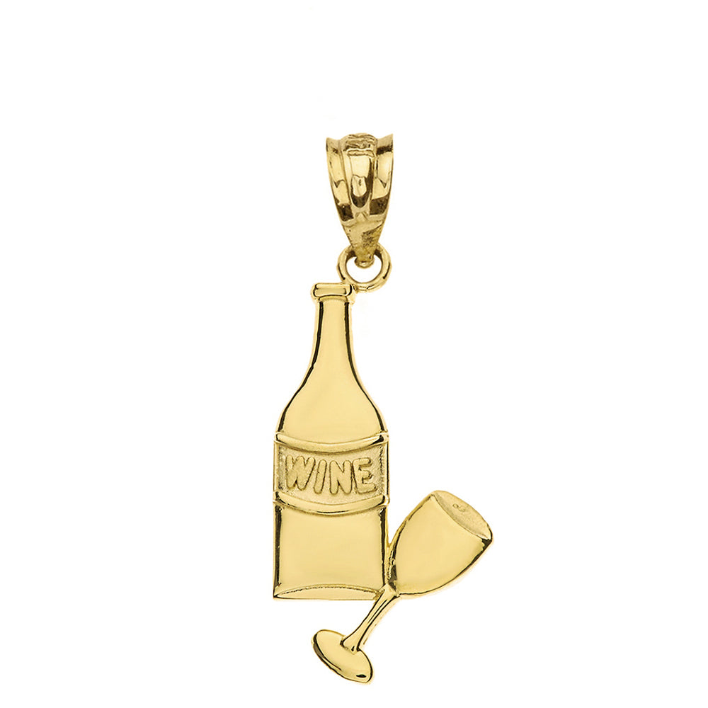 Wine Bottle and Glass Pendant Necklace in Gold, view 2