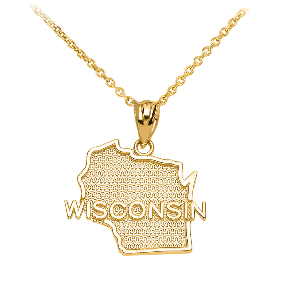 Wisconsin State Map Gold Pendant Necklace