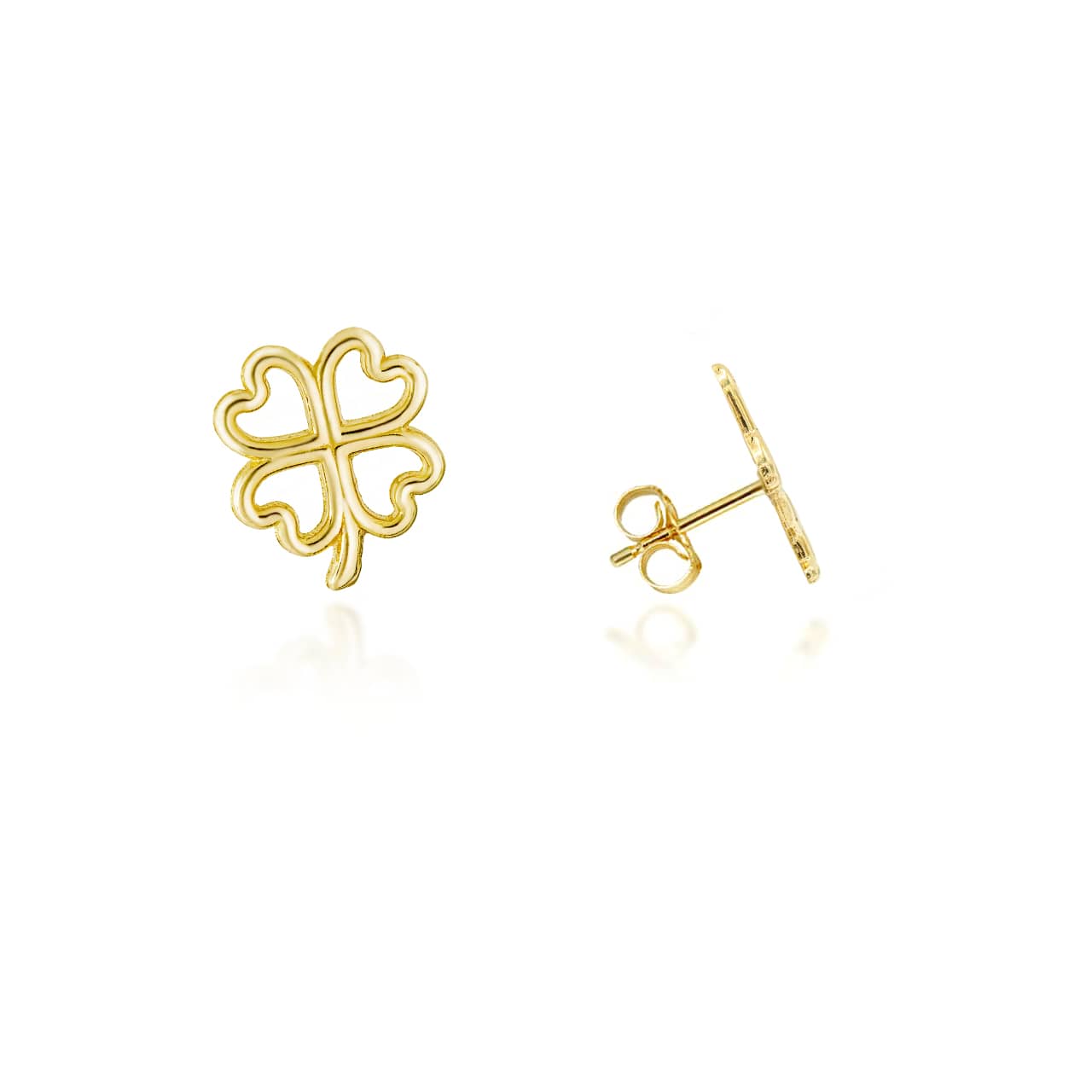 Yellow Gold 4 Leaf Clover Lucky Stud Earrings