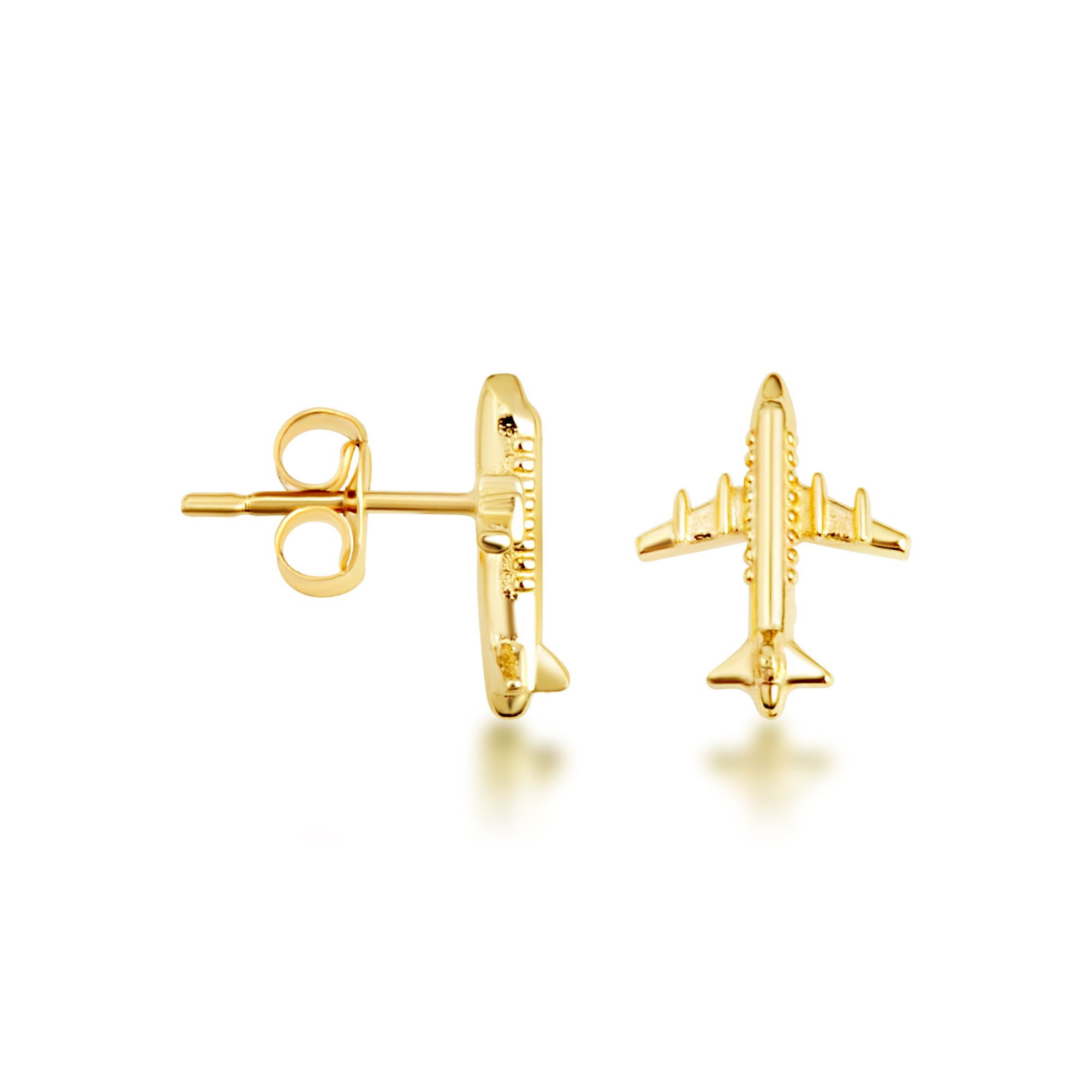 Yellow Gold Airplane Travel Stud Earrings