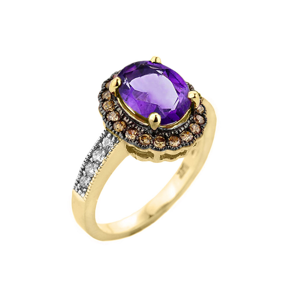 Yellow Gold Amethyst and Diamond Engagement Ring