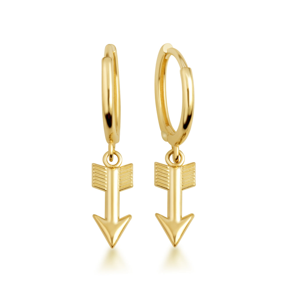 Yellow Gold Arrowhead Drop Huggie Hoop Earrings