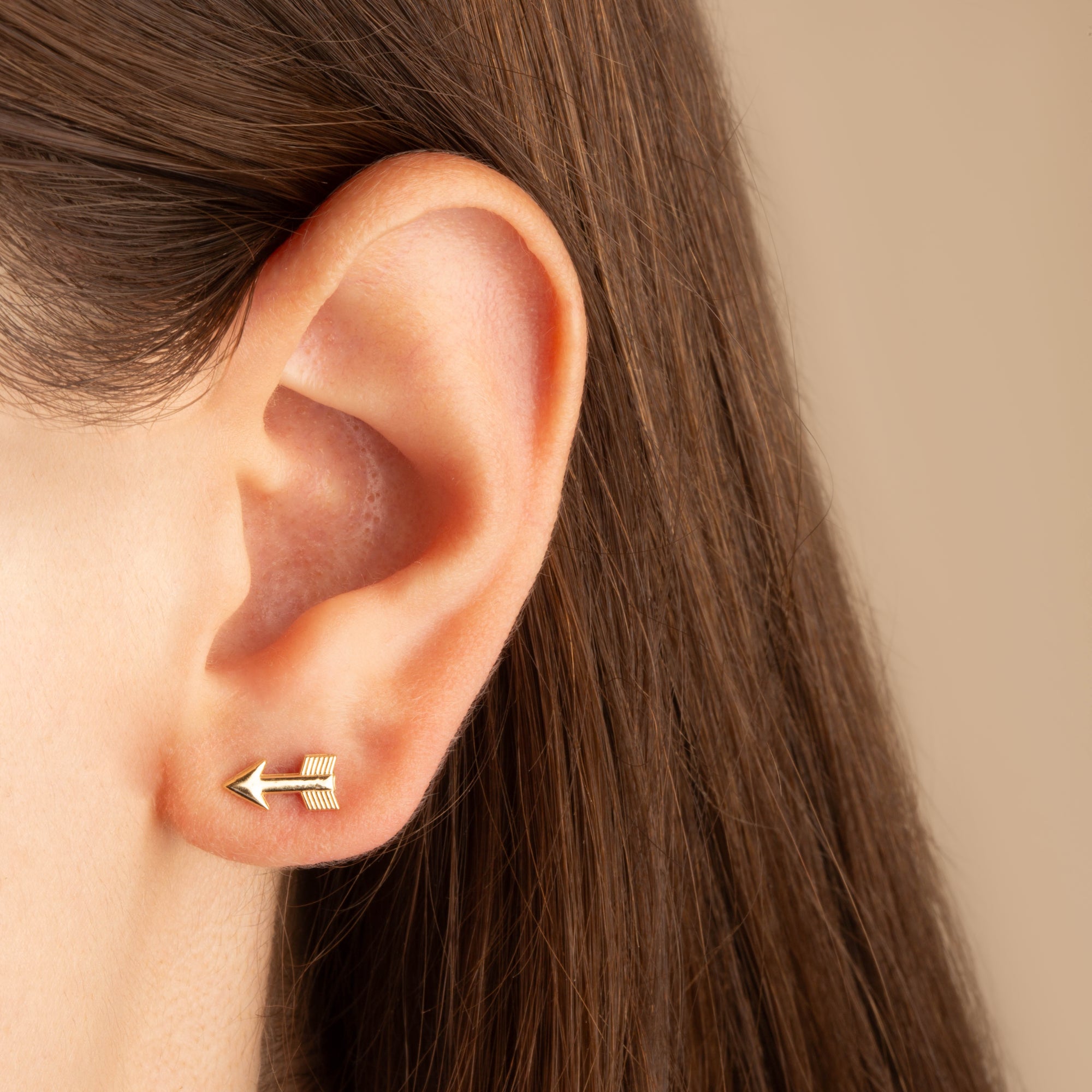 Yellow Gold Arrowhead Stud Earrings, view 2