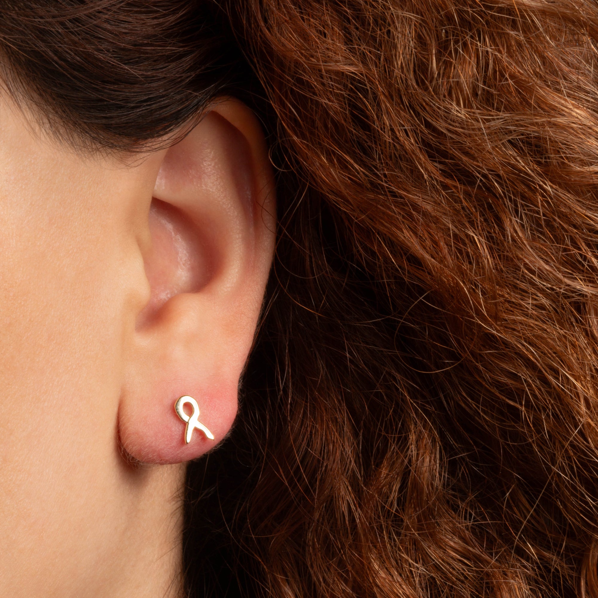 Yellow Gold Awareness Ribbon Stud Earrings, view 2