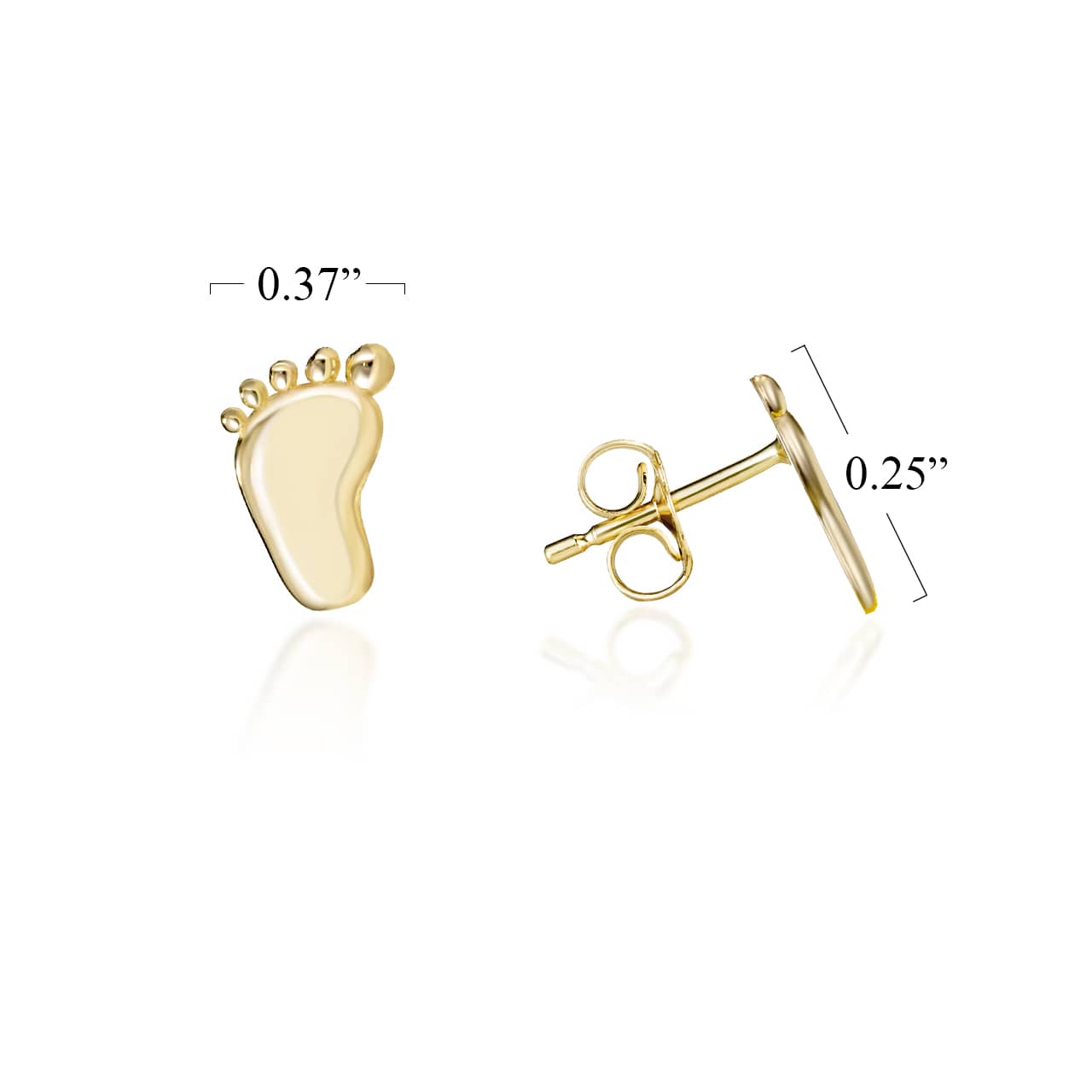Yellow Gold Baby Foot Print Stud Earrings, view 3