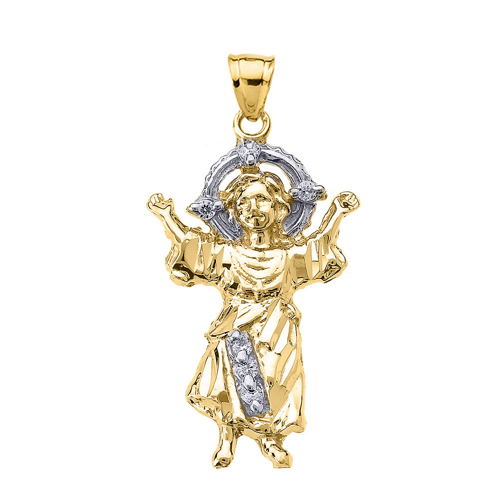Yellow Gold Baby Jesus Cubic Zirconia Pendant Necklace, view 2