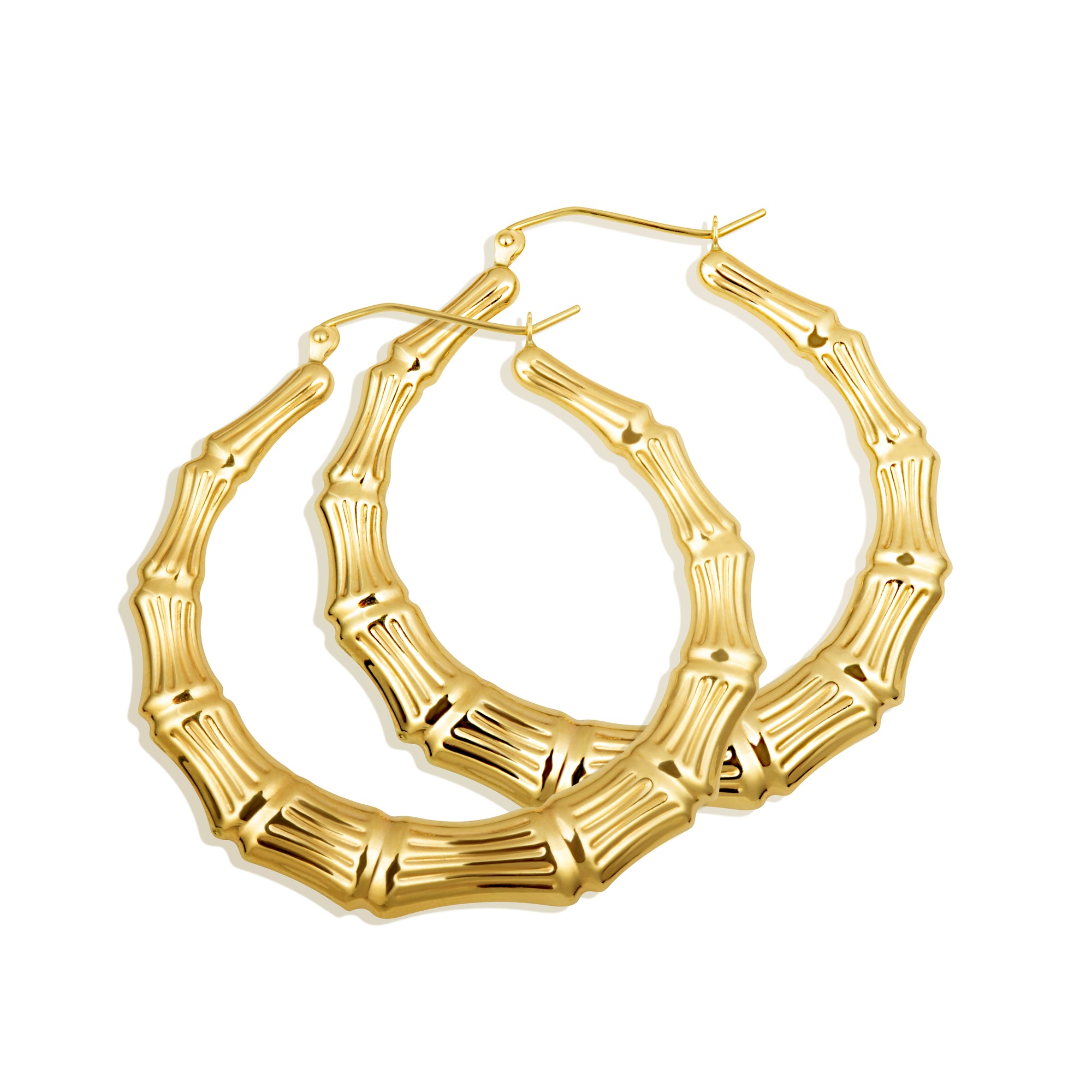 Yellow Gold Bamboo Hoop Earrings