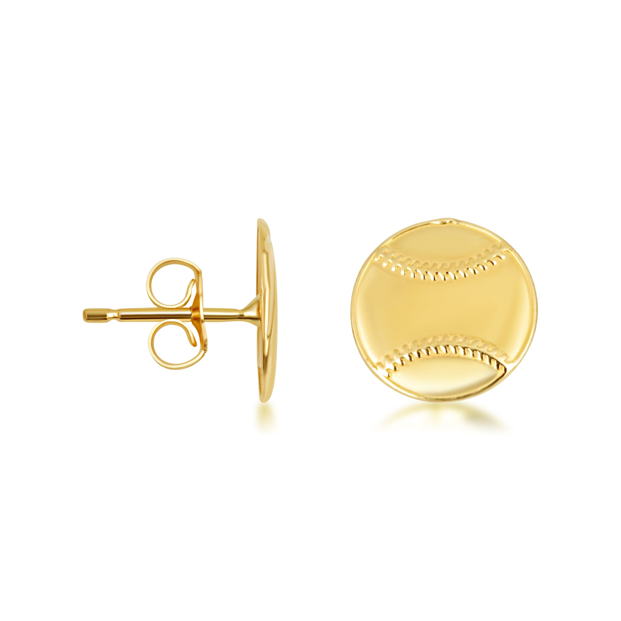 Yellow Gold Baseball Sports Athletic Stud Earrings