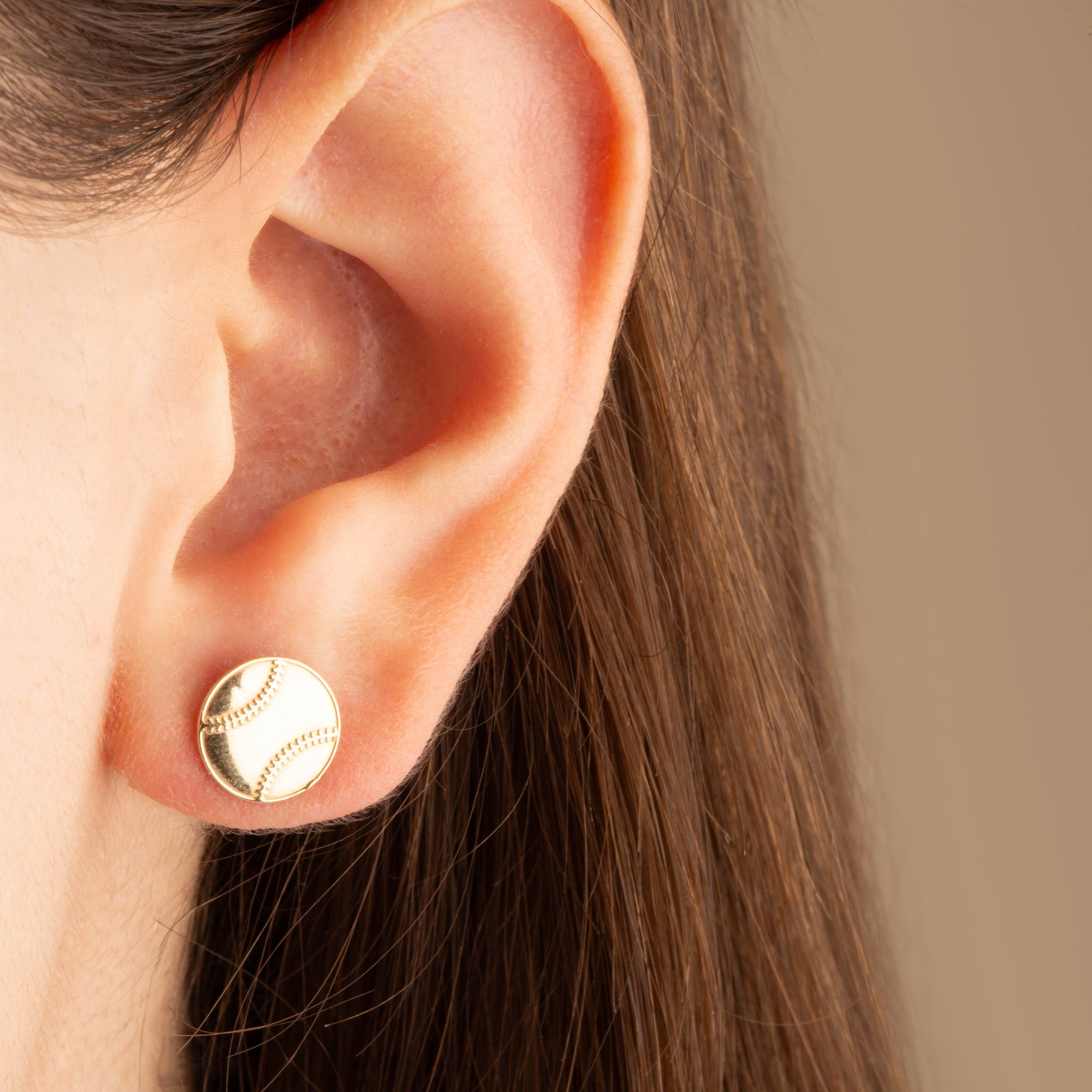 Yellow Gold Baseball Sports Athletic Stud Earrings, view 2