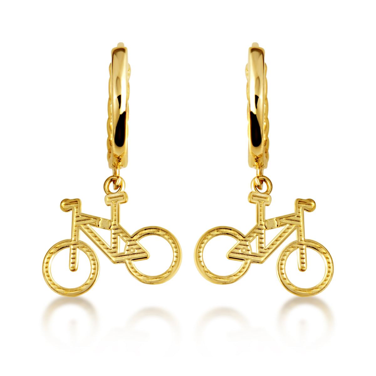 Yellow Gold Bicycle Cuban Link Huggie Hoop Earrings, view 4