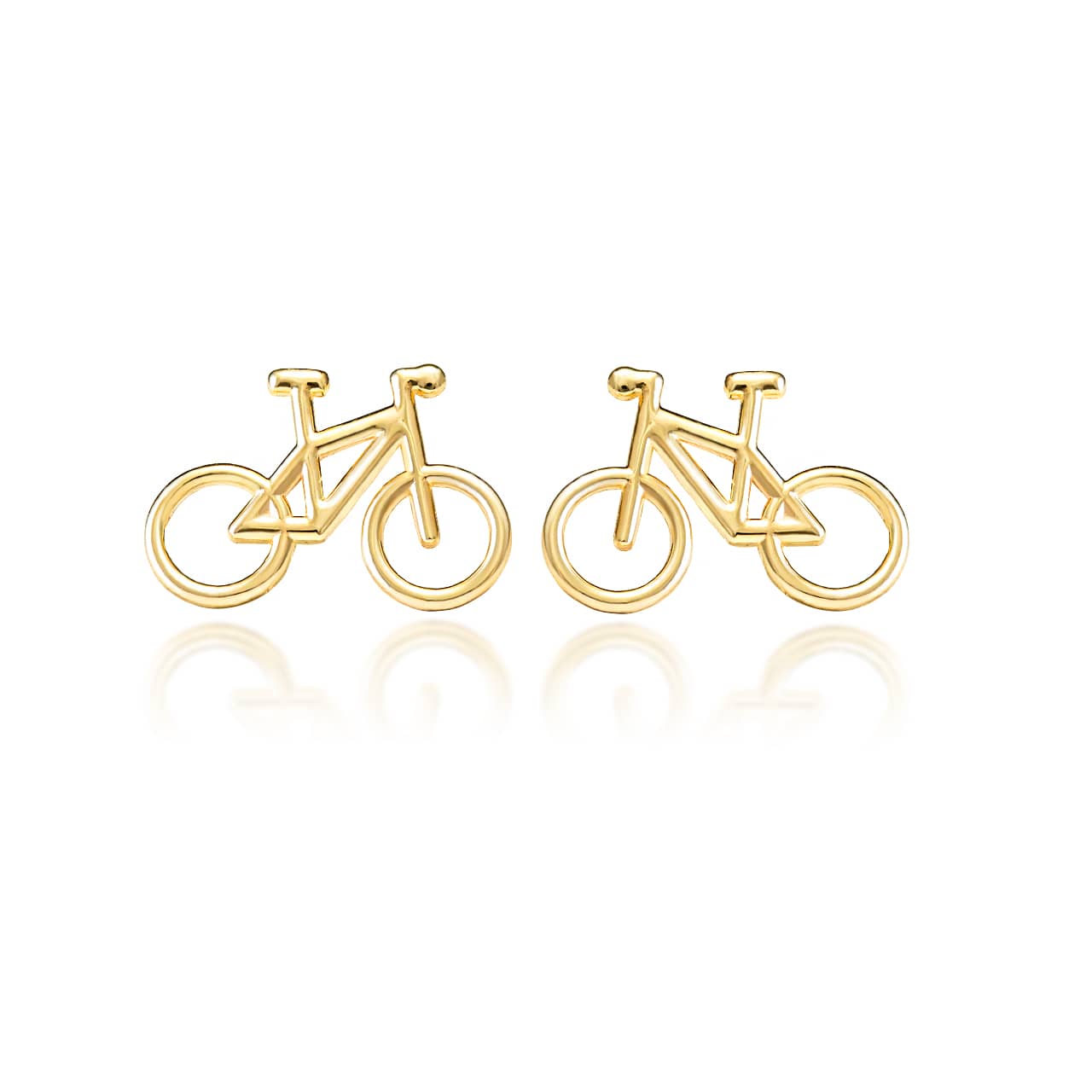 Yellow Gold Bicycle Sports Cycling Stud Earrings
