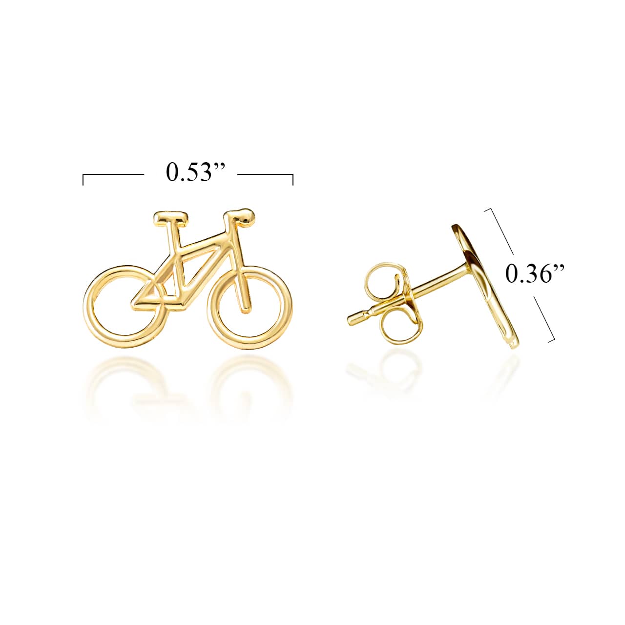 Yellow Gold Bicycle Sports Cycling Stud Earrings, view 3