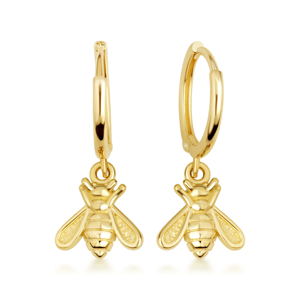 Yellow Gold Bumblebee Drop Huggie Hoop Earrings