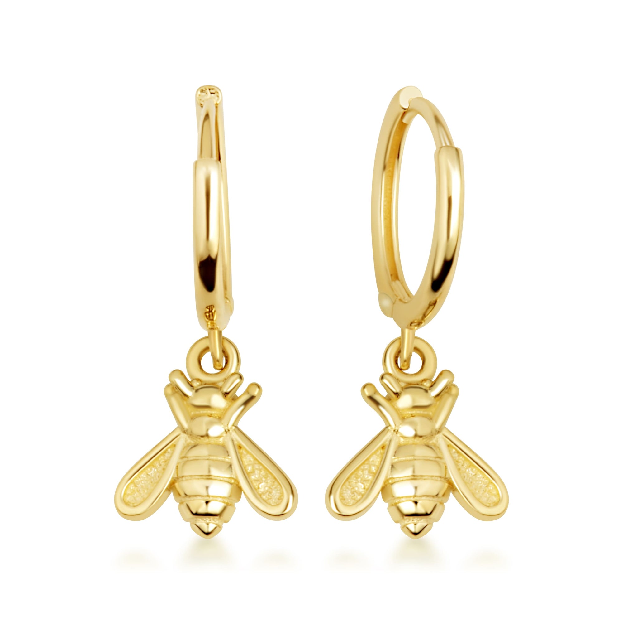 Yellow Gold Bumblebee Drop Huggie Hoop Earrings