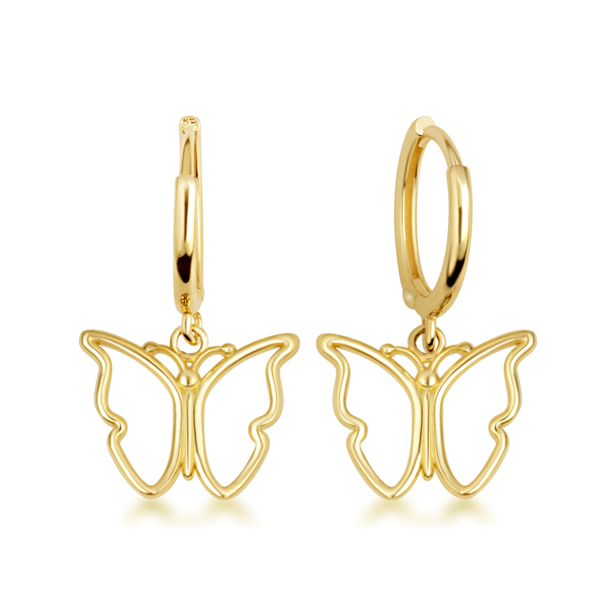Yellow Gold Butterfly Nature Drop Huggie Hoop Earrings