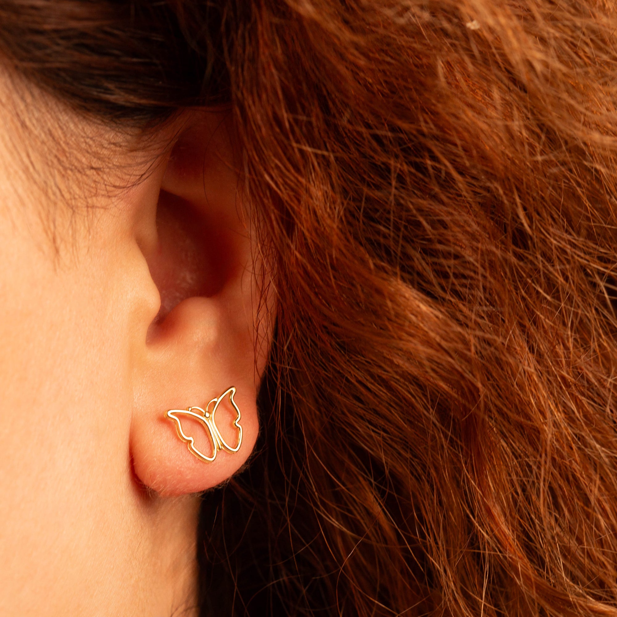 Yellow Gold Butterfly Nature Stud Earrings, view 2