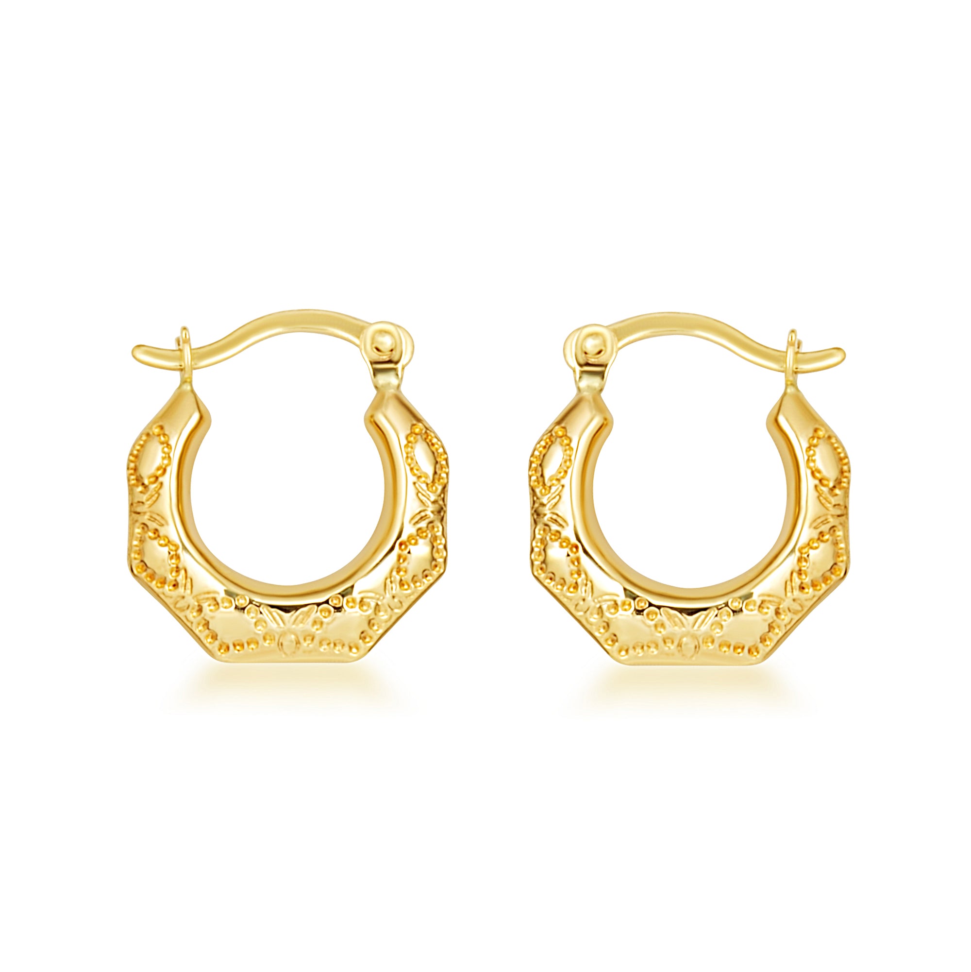 Yellow Gold Butterfly Textured Huggie Hoop Earrings