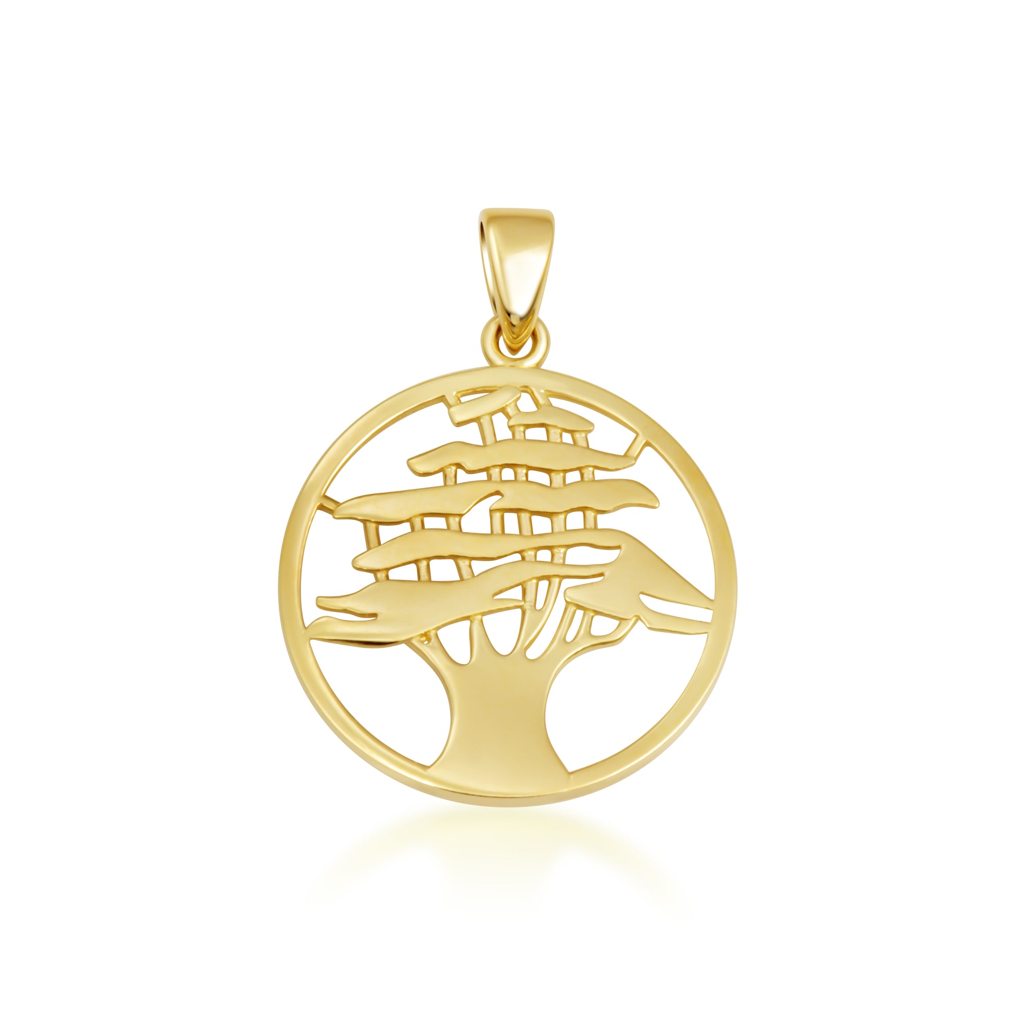 Yellow Gold Cedar Tree of Lebanon Pendant Necklace
