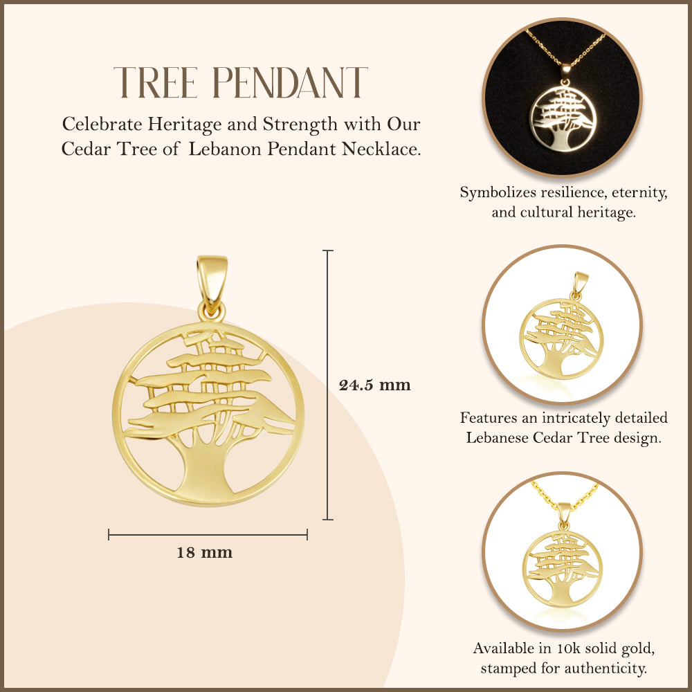 Yellow Gold Cedar Tree of Lebanon Pendant Necklace, view 3