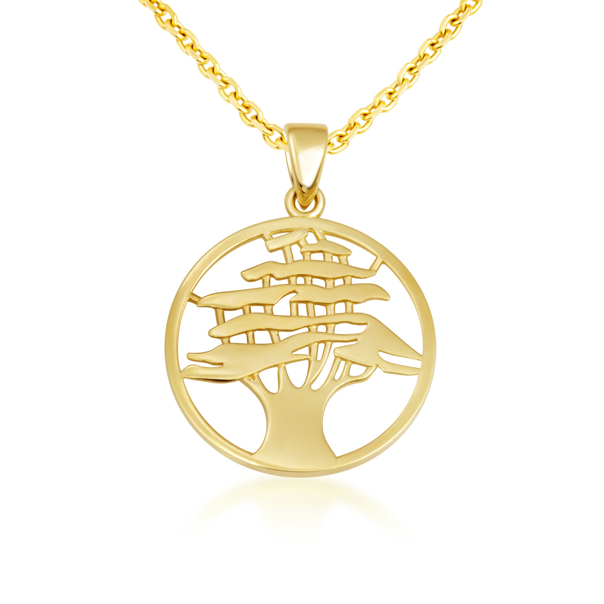 Yellow Gold Cedar Tree of Lebanon Pendant Necklace, view 4
