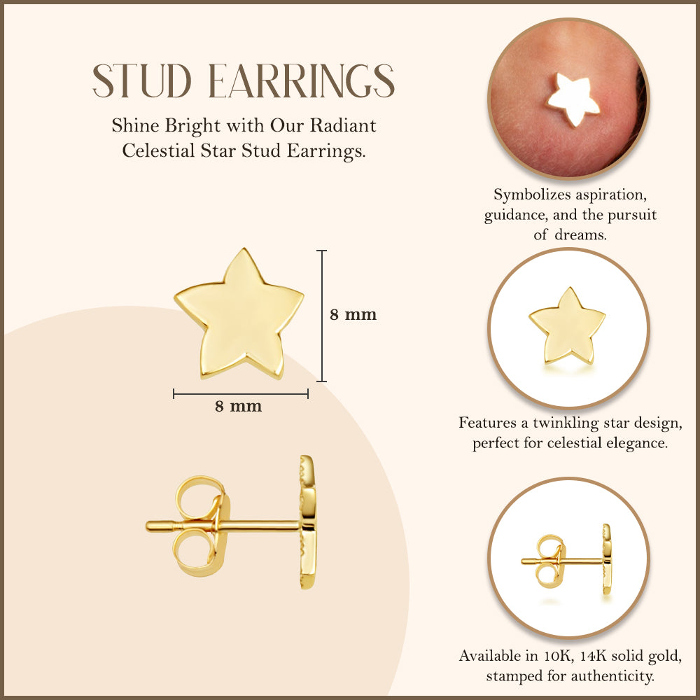Yellow Gold Celestial Star Stud Earrings, view 3