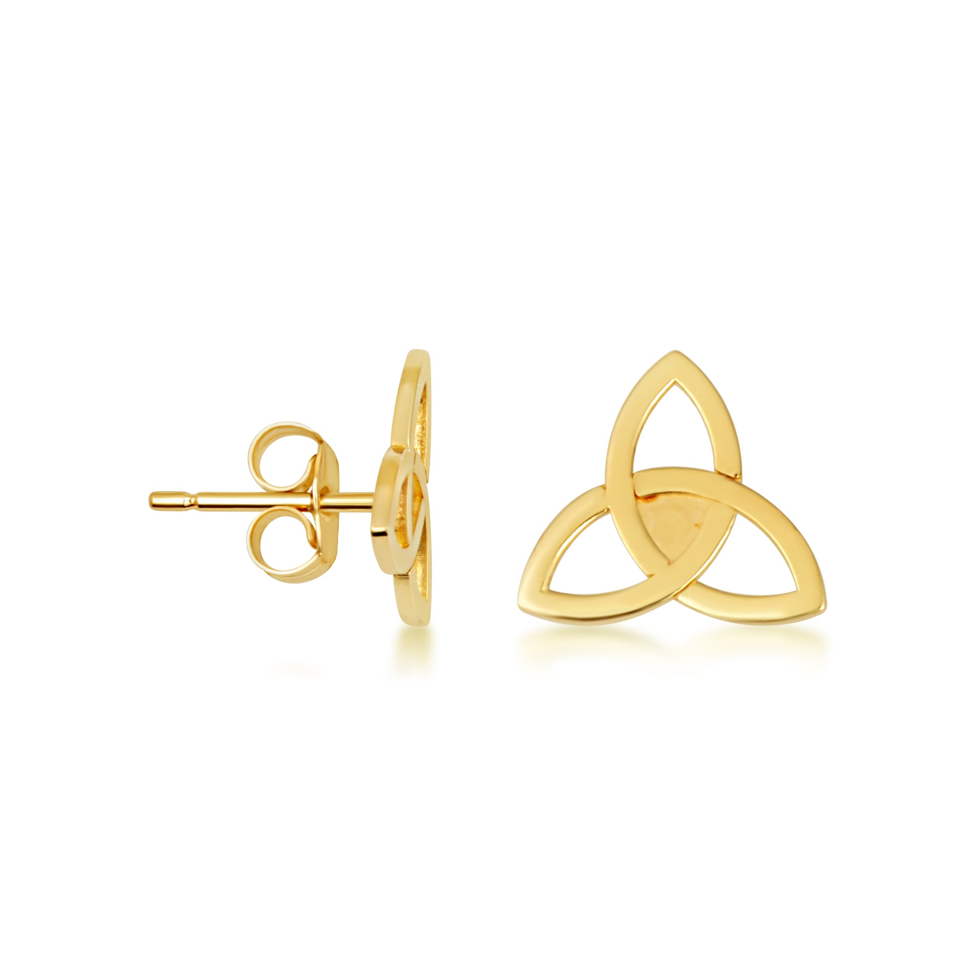 Yellow Gold Celtic Trinity Irish Stud Earrings