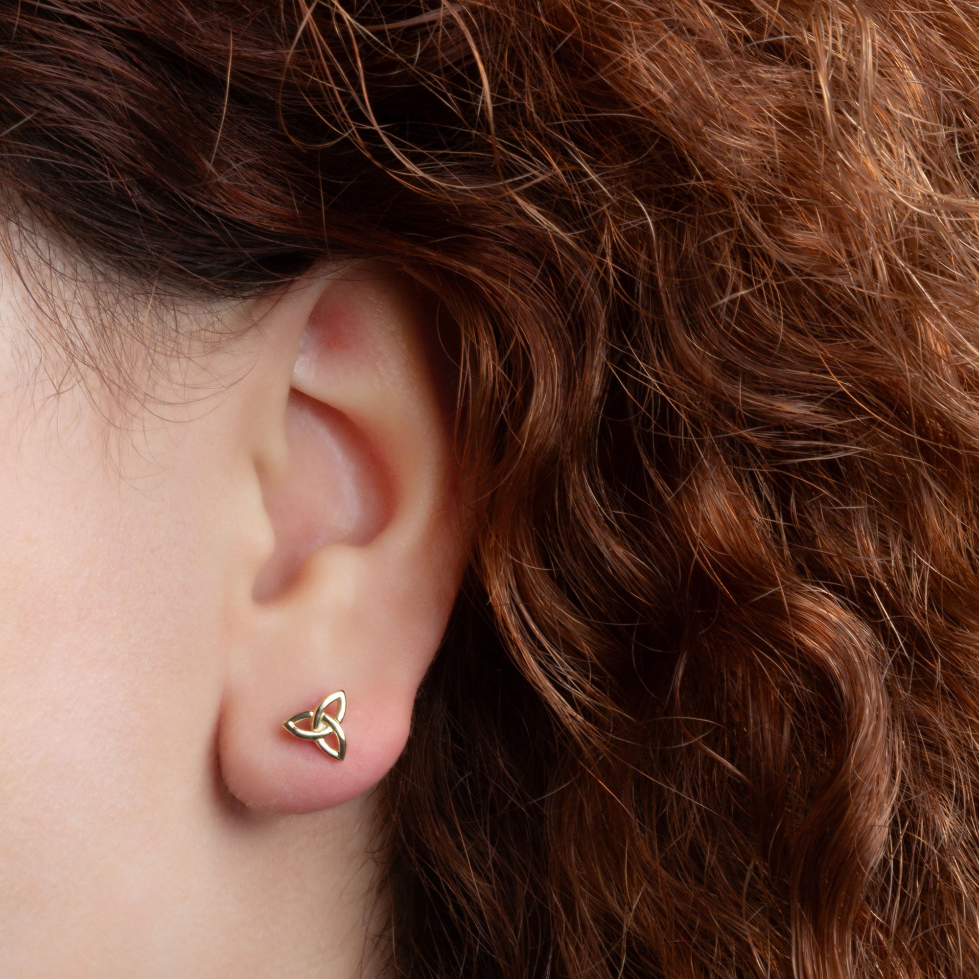 Yellow Gold Celtic Trinity Knot Irish Stud Earrings, view 2