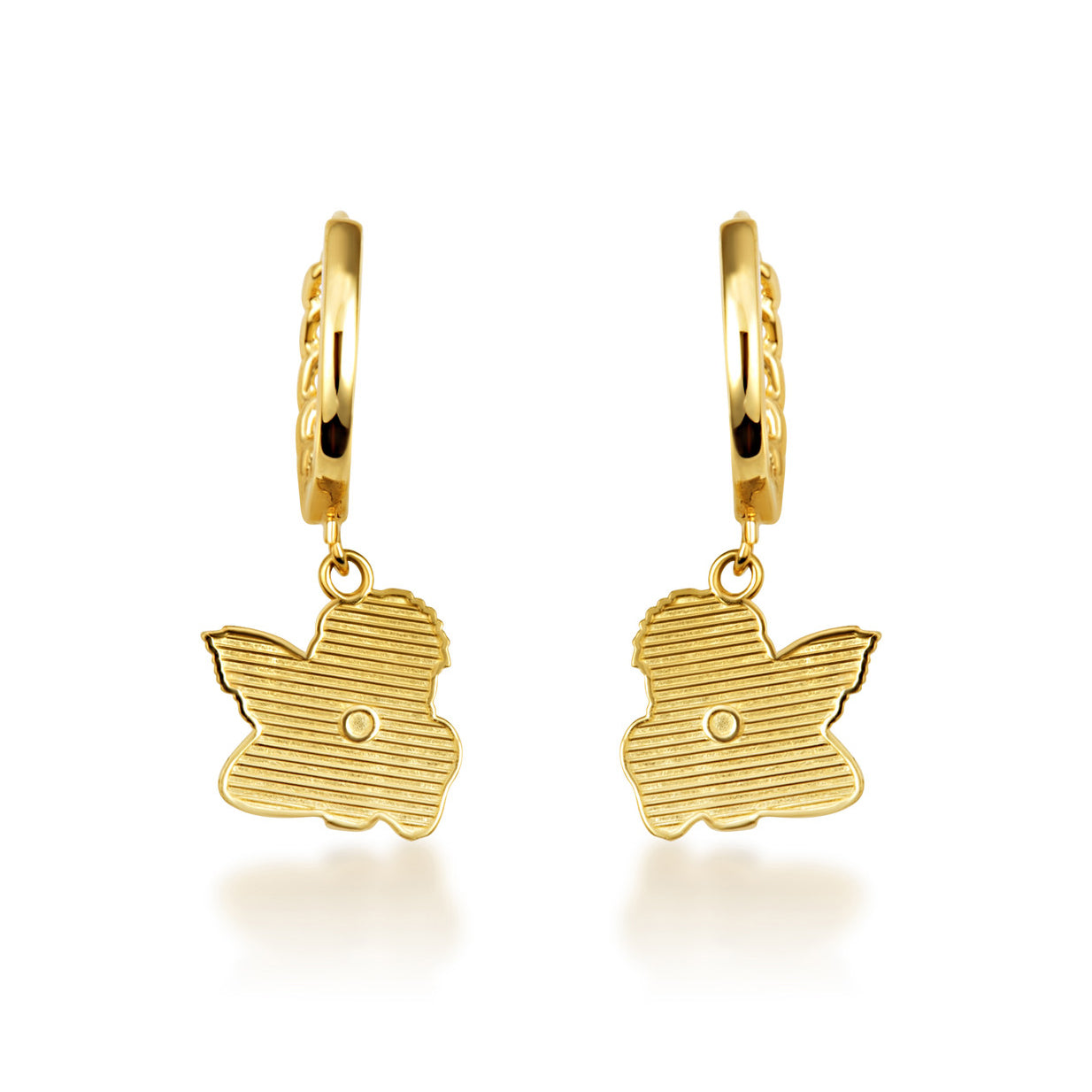 Yellow Gold Cherub Angel Cuban Link Huggie Hoop Earrings, view 5