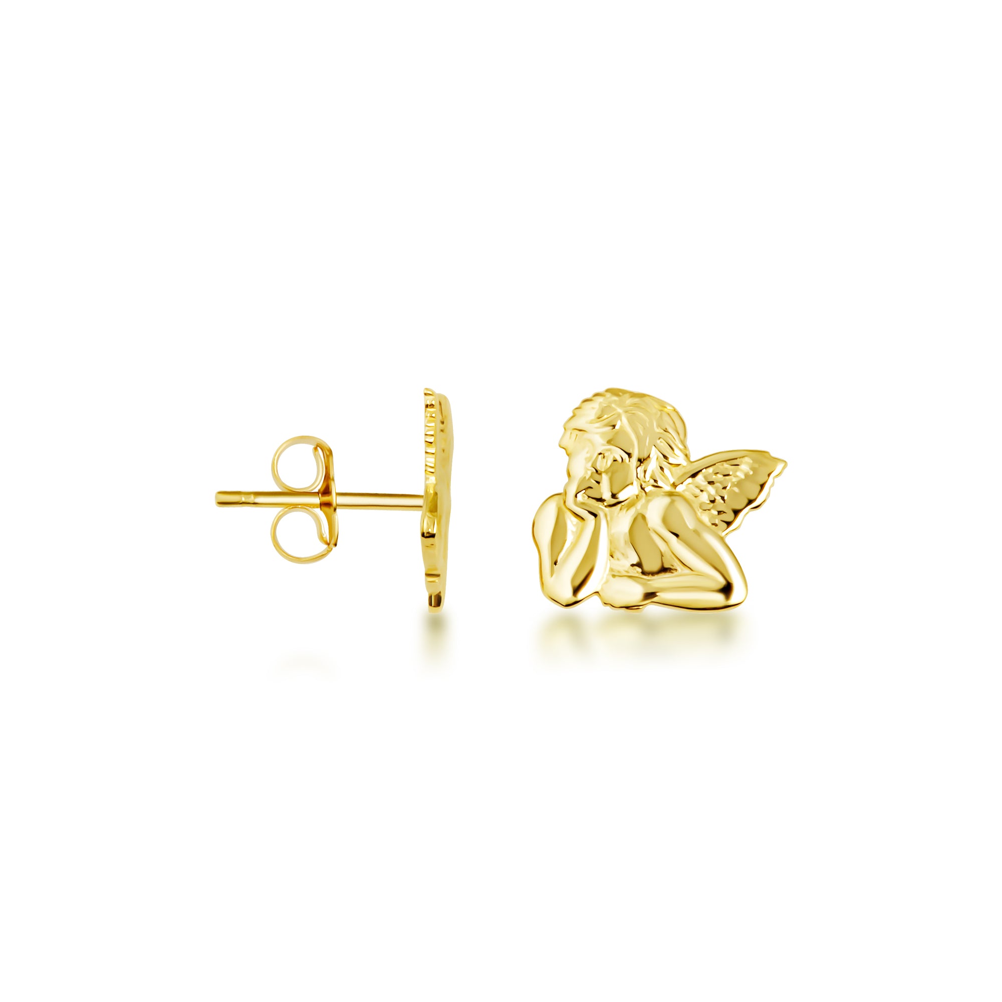 Yellow Gold Cherub Angel Stud Earrings