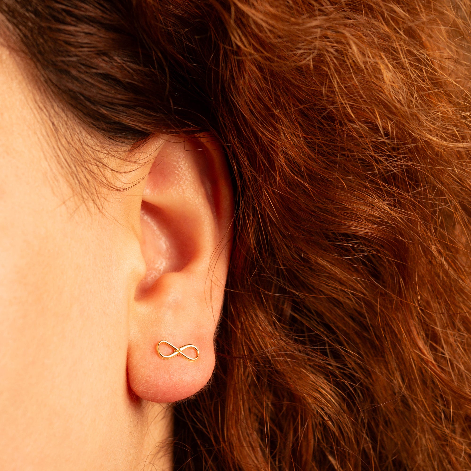 Yellow Gold Classic Infinity Stud Earrings, view 2