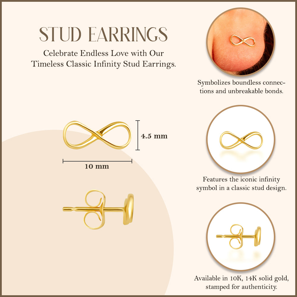 Yellow Gold Classic Infinity Stud Earrings, view 3