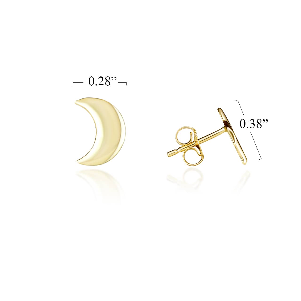 Yellow Gold Crescent Moon Stud Earrings, view 3