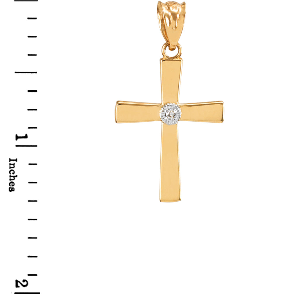 Yellow Gold Cross with Diamond Pendant Necklace, view 2