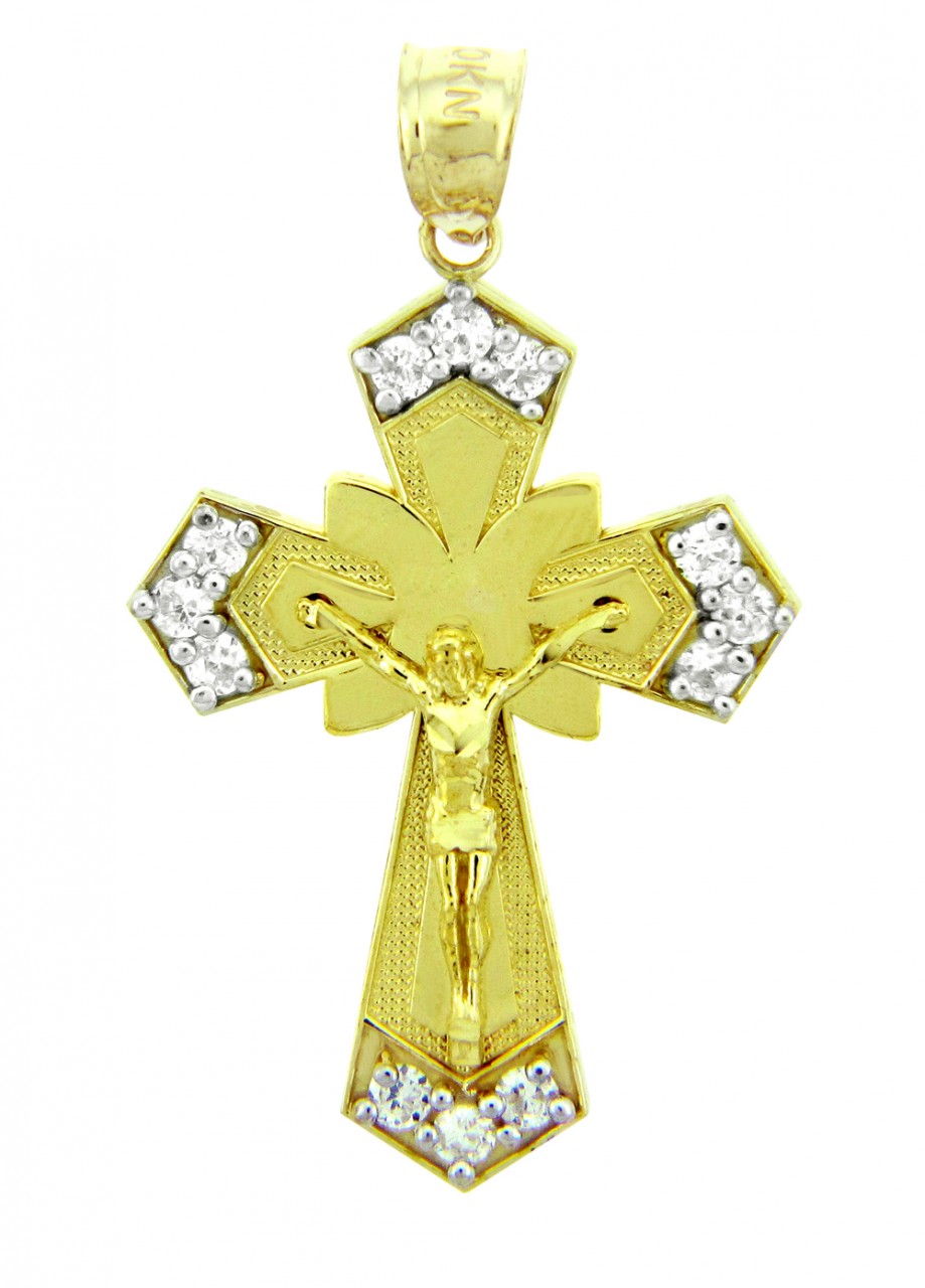 Yellow Gold Crucifix Religious Charm Pendant