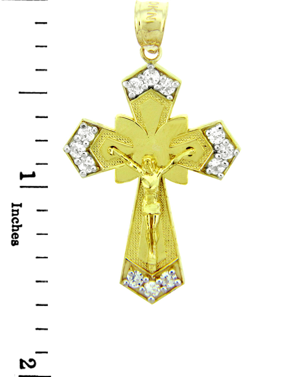 Yellow Gold Crucifix Religious Charm Pendant, view 2