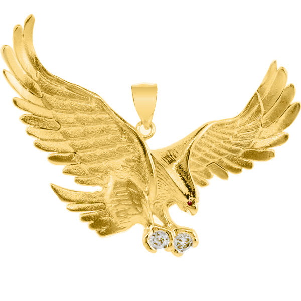 Yellow Gold Cubic Zirconia Eagle Ruby Birthstone Pendant (2.5")